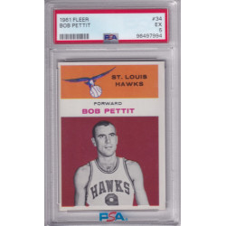 1961 Fleer #34 Bob Pettit Saint Louis Atlanta Hawks PSA 5 HOF 1961 Fleer #34 Bob Pettit Saint Louis Atlanta Hawks PSA 5 HOF