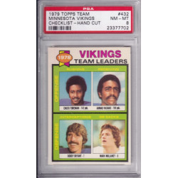 1979 Topps Team Checklist Hand Cut #432 Minnesota Vikings Chuck Foreman Ahmad Rashad PSA 8