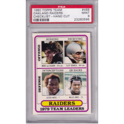 1980 Topps Team Checklist Hand Cut #468 Oakland Raiders Cliff Branch Lester Hayes PSA 9