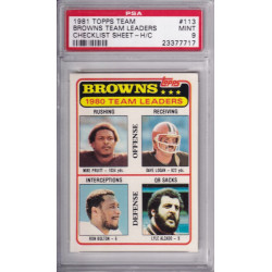 1981 Topps Team Checklist Hand Cut #113 Cleveland Browns Lyle Alzado Mike Pruitt Pop 1 PSA 9