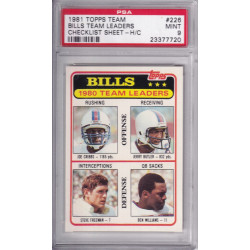 1981 Topps Team Checklist Hand Cut #226 Buffalo Bills Joe Cribbs PSA 9