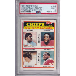 1981 Topps Team Checklist Hand Cut #394 Kansas City Chiefs Gary Barbaro PSA 9 none higher