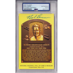 Bob Lemon Cleveland Indians Signed HOF Plaque Postcard PSA DNA Authentic Autograph