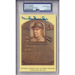 Duke Snider Brooklyn Dodgers blue ink Signed HOF Plaque Postcard PSA DNA Authentic Autograph