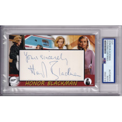 Honor Blackman Goldfinger James Bond Pussy Galore Signed Autograph card PSA DNA