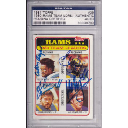 1981 Topps #39 Los Angeles Rams Team Leaders Jack Youngblood Bryant Cronwell Waddy PSA DNA signed autograph HOF