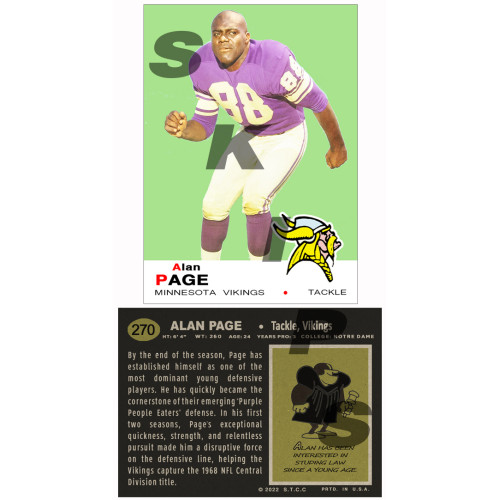 1969 STCC #270 Alan Page Topps Minnesota Vikings custom card HOF