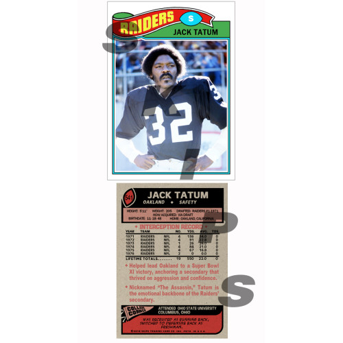 1977 STCC #541 Jack Tatum Topps Oakland Raiders custom card