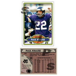 1980 STCC #538 Paul Krause Topps Minnesota Vikings custom card HOF