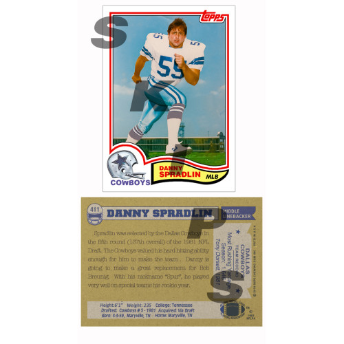 1982 STCC #411 Danny Spradlin Topps Dallas Cowboys custom card