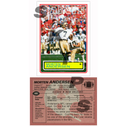 1983 STCC #409 Morten Anderson Topps New Orleans Saints custom card HOF 1983 STCC #409 Morten Anderson Topps New Orleans Saints custom card HOF