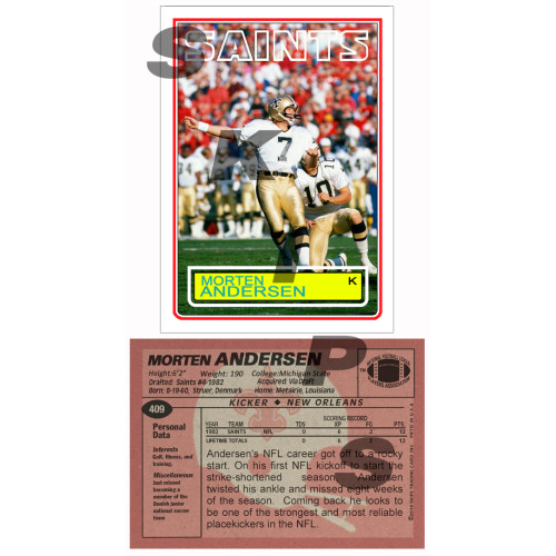 1983 STCC #409 Morten Anderson Topps New Orleans Saints custom card HOF