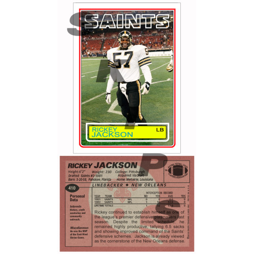 1983 STCC #410 Ricky Jackson Topps New Orleans Saints custom card HOF