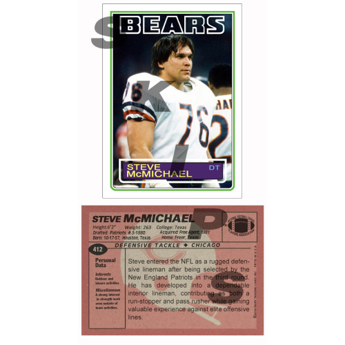 1983 STCC #412 Steve McMichael Topps Chicago Bears Custom card HOF